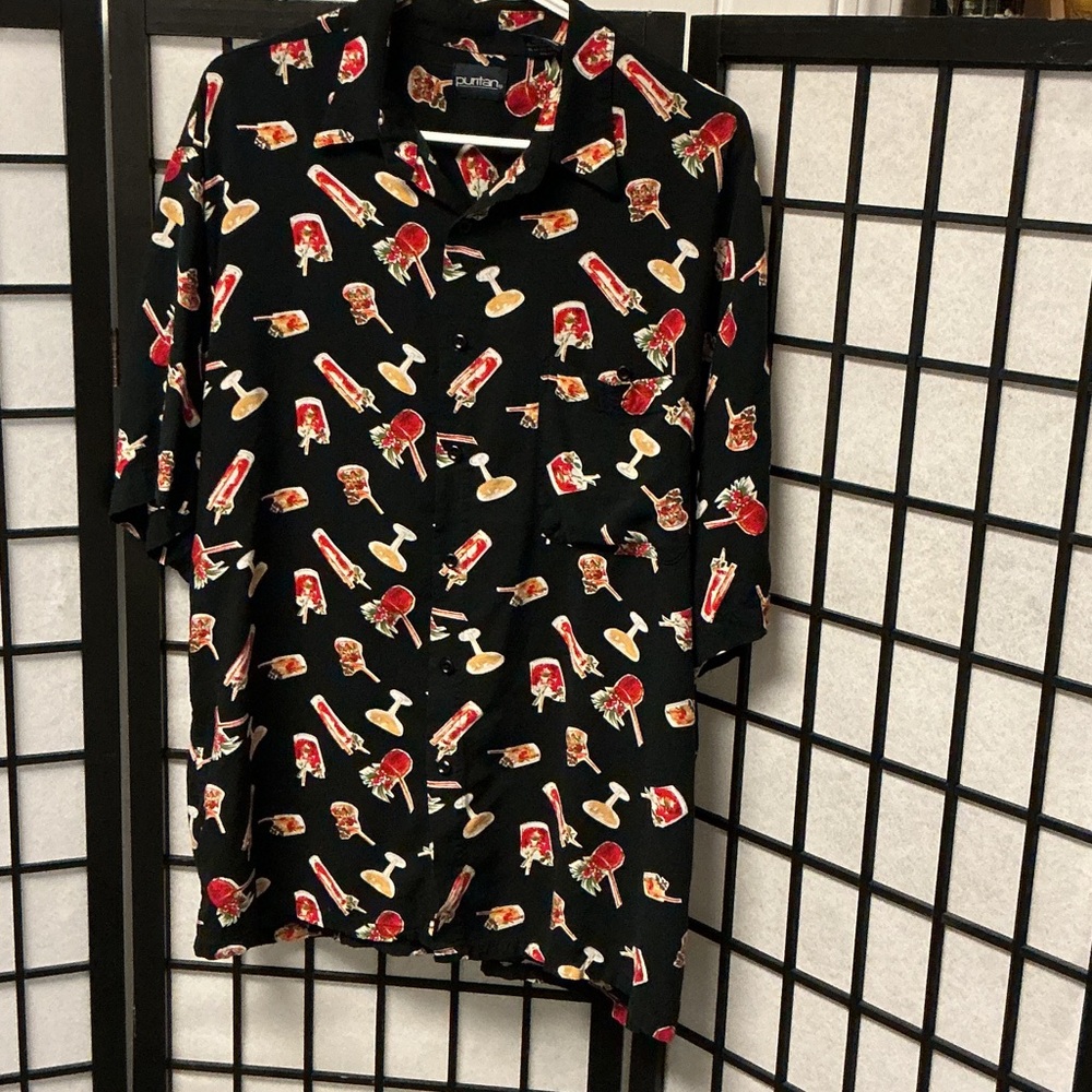 Black Novelty Print Short-Sleeve Shirt